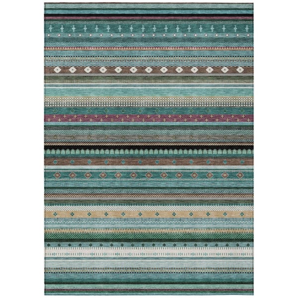 Chantille Machine Washable Indoor/Outdoor Abstract ACN2218 Teal 2 ft. 6 in. x 3 ft. 10 in. Area Rug