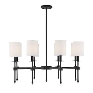 34 in. W x 17.5 in. H 8-Light Matte Black Chandelier with White Fabric Shades
