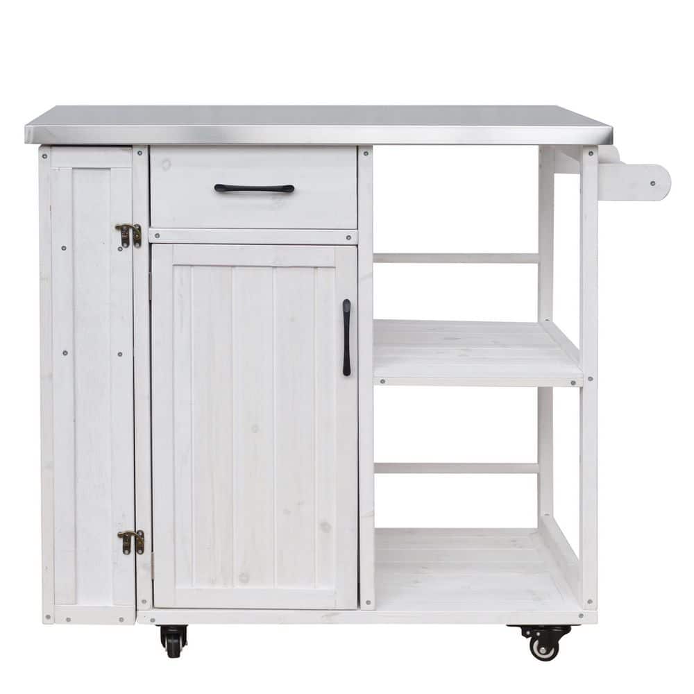 White Wood Outdoor Kitchen Island, Serving Cart with Stainless Top price history on PriceWatchPro
