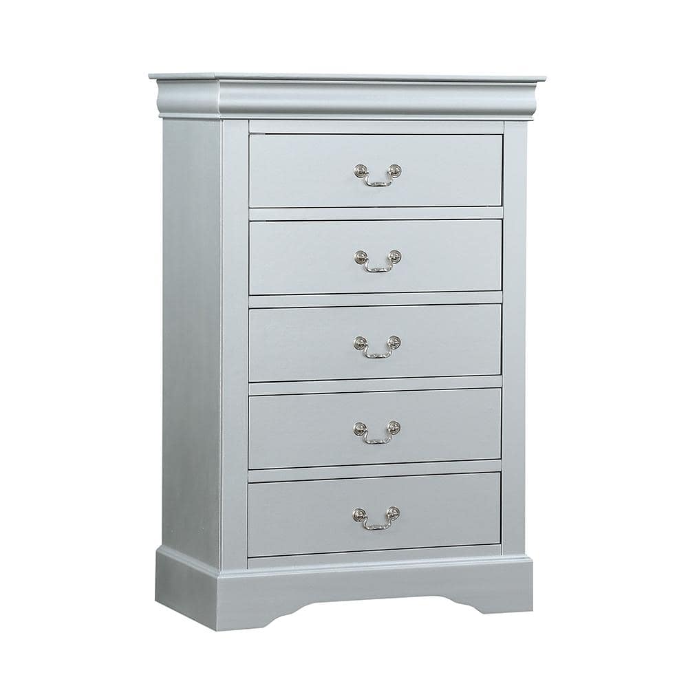 Platinum Gray 5-Drawer Chest with Dovetail and Felt Lined Drawers