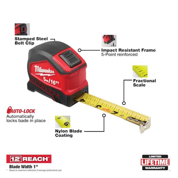 Milwaukee Tape Measure Belt Clip Retractable Locking Compact Auto Lock 5m 16 FT for sale online 