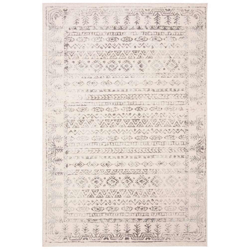 Ivory and Gray Rectangular Synthetic Area Rug