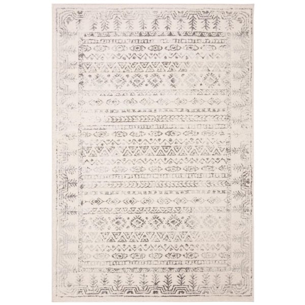 SAFAVIEH Tulum Ivory/Gray 5 ft. x 8 ft. Border Striped Distressed Area Rug