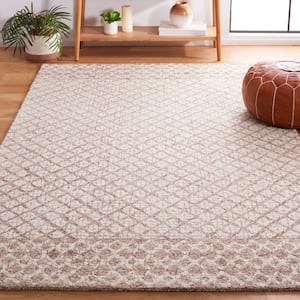 Abstract Ivory/Brown 6 ft. x 6 ft. Geometric Distressed Square Area Rug