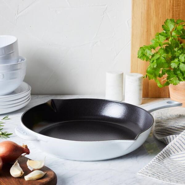 staub Cast Iron 10 in. Cast Iron Frying Pan in White 1003894