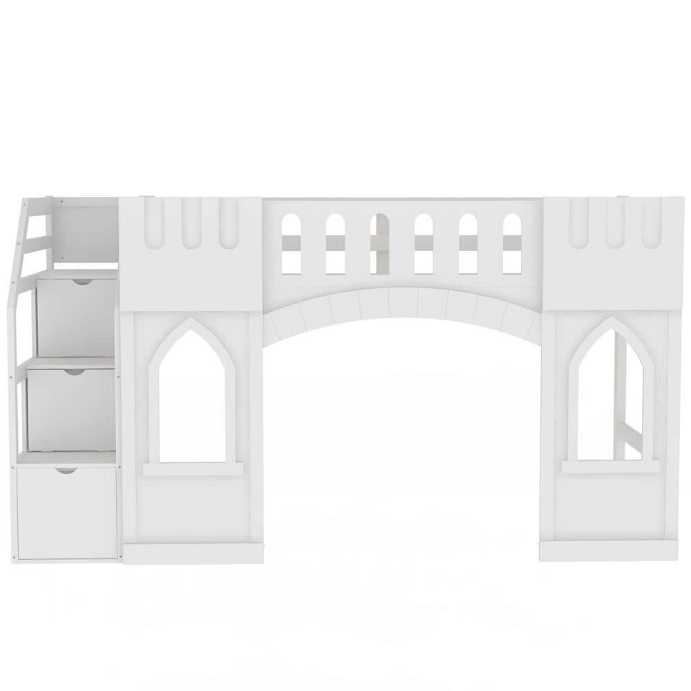 Harper & Bright Designs Castle-Shaped Wood Loft Bed - Thumbnail 2