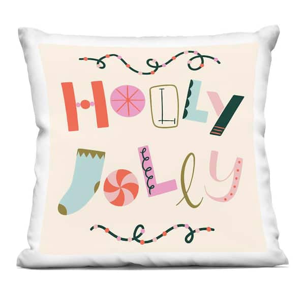 Holly Jolly Eclectic Holiday Off-White Abstract Polyester 18 in. X 18 in. Throw Pillow
