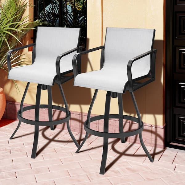 Pellebant Swivel Aluminum Outdoor Bar Stool in Augustine Oyster Sunbrella Textilene Fabric (2-Pack)