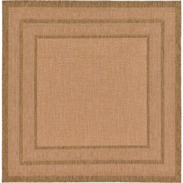 Outdoor Multi Border Light Brown 6' 0 x 6' 0 Square Rug