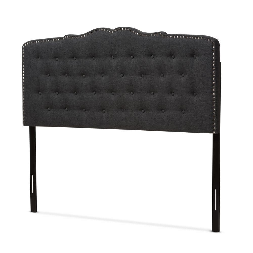 Dark Gray Tufted King Upholstered Headboard with Nailhead Trim