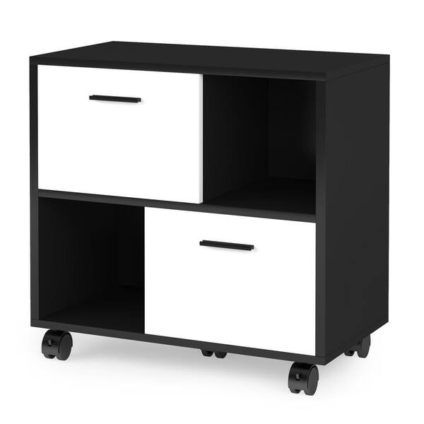BYBLIGHT Atencio Black & White File Cabinet with 2 Drawer and Storage Shelves, Mobile Wood Lateral Filing Cabinet for Letter Size