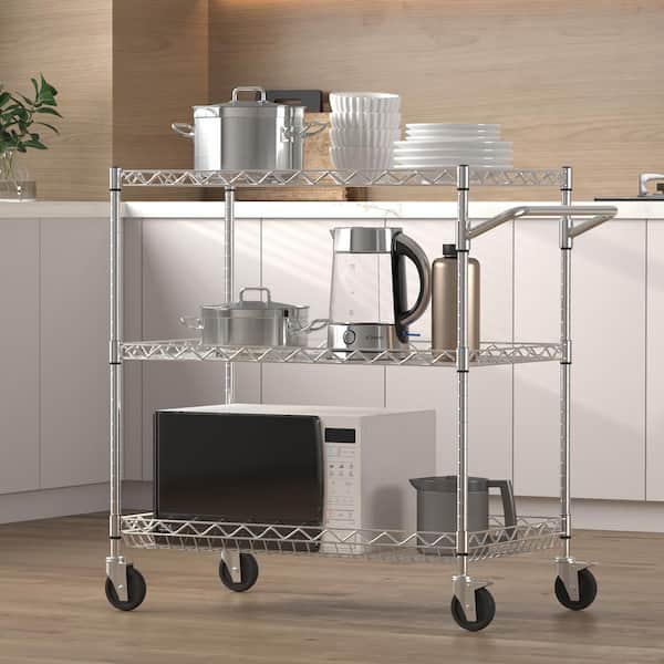 Kitchen Utility Cart 30 in. Wire Rolling Cart with Wheels Metal Storage Trolley NSF Listed Kitchen Carts, Silver