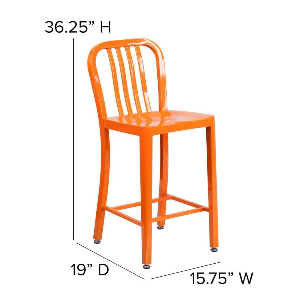 24" High Orange Metal Indoor-Outdoor Counter Height Stool