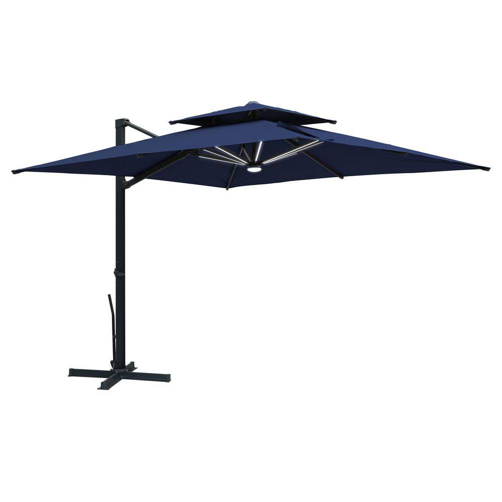 10 ft. Square Aluminum LED Light Cantilever Patio Umbrella in Navy Blue with Hook and Base price history on PriceWatchPro