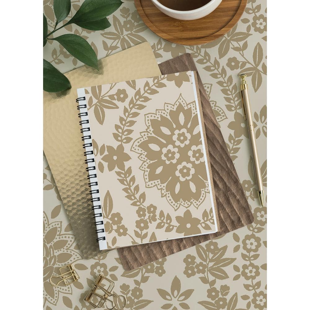 Taupe and Gold Damask Peel and Stick Wallpaper Roll