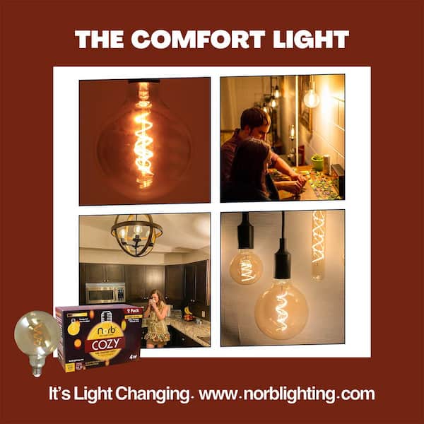 NorbCOZY 4W Equivalent Relaxing G40 2200K Dimmable Warm Amber Spiral Cozy Vintage Edison LED Light Bulb (2-Pack)