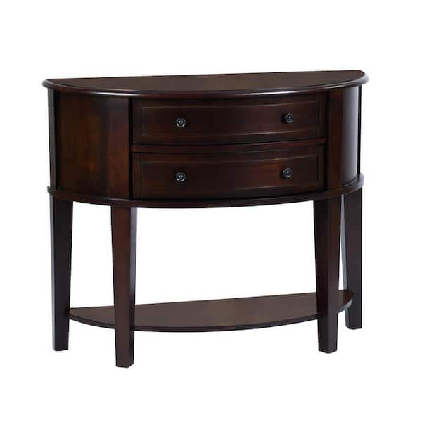 Homy Casa Tivon 38.2 in. Brown Half-Moon Solid Wood Console Table with 2 Drawers