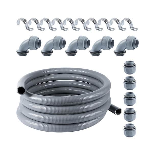 1-1/4 in. x 25 ft. Gray Non-Metallic Flexible Liquid Tight Conduit and Connector Kit