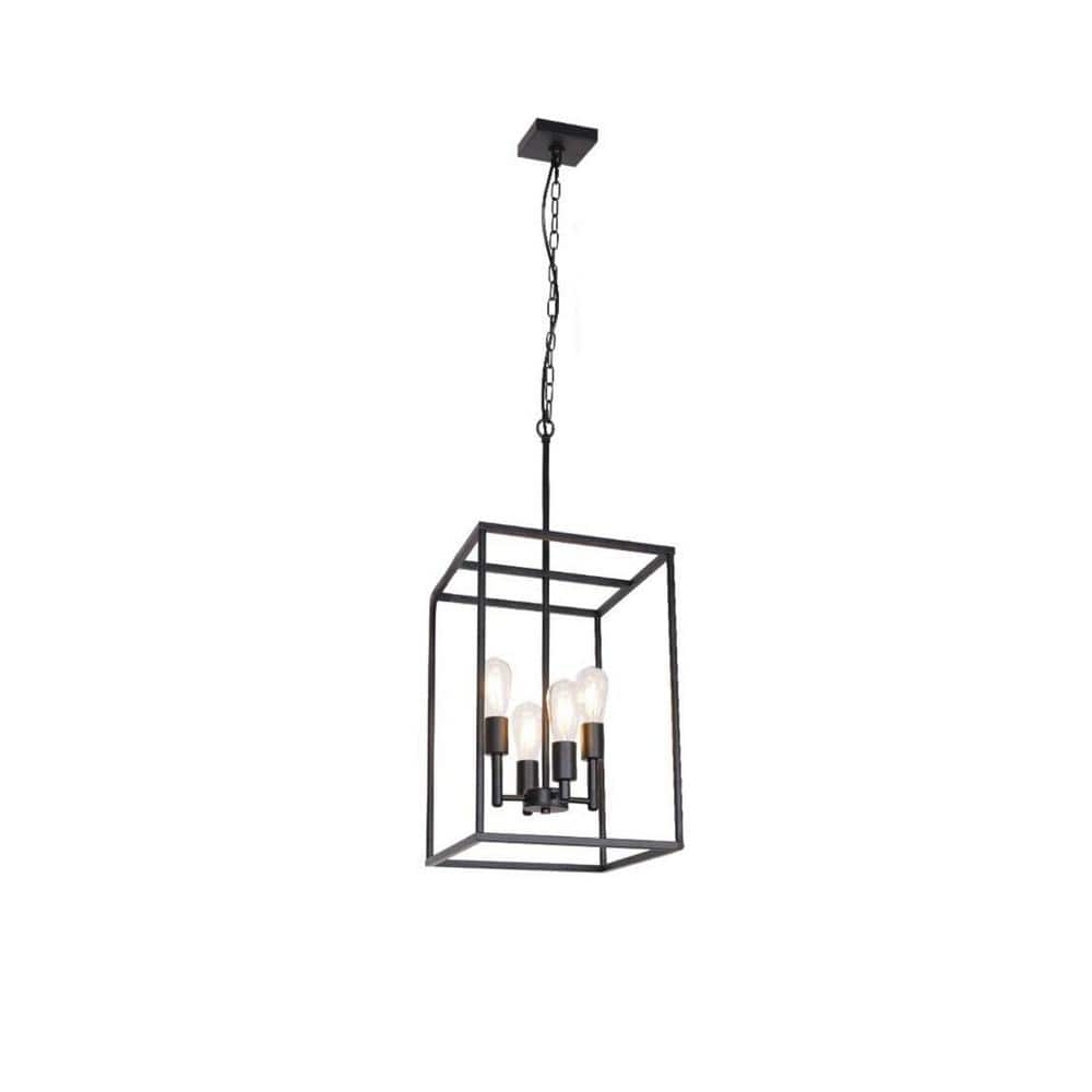 4-Light Large Industrial Metal Farmhouse Pendant Light Black Square Wide Ca