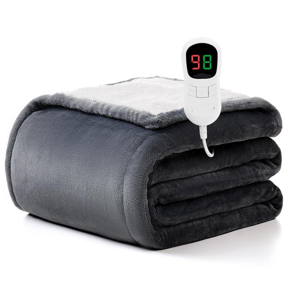Phewnyzo 150W Electric Flannel Sherpa Heated Throw Blanket w 10 Heat Levels, Over-Heat Protection, Auto-Off, ETL Certified
