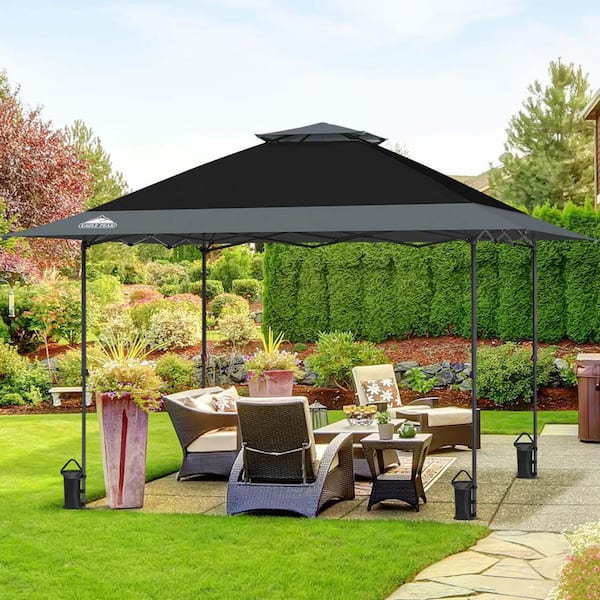 EAGLE PEAK 13 ft. x 13 ft. Straight Leg Outdoor Pop Up Canopy Tent with Auto Extending Eaves and 4-Sand Bags