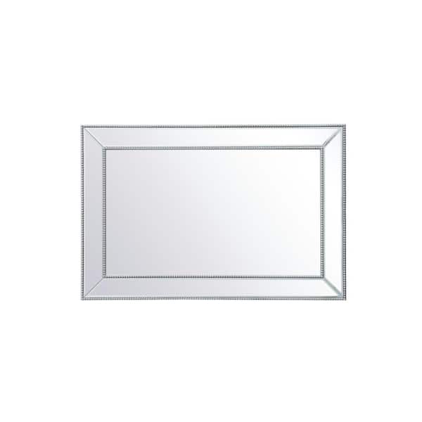 Unbranded Timeless Home 28in. H x 42in. W Contemporary Iris Beaded Rectangular Wall Mirror in Antique Silver