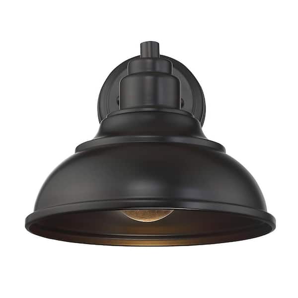 Savoy House Dunston 11 in. W x 9.5 in. H 1-Light English Bronze Hardwired Outdoor Wall Lantern Sconce with Metal Shade
