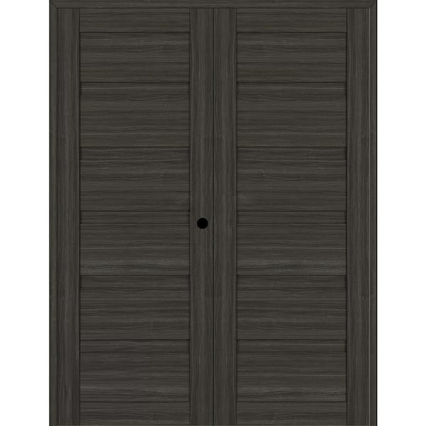 Belldinni Louver 56 in. x 79.375 in. Left Active Gray Oak Wood Composite Double Prehung Interior Door