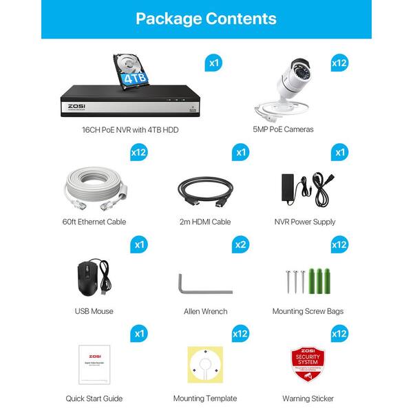 ZOSI 16-Channel 4K POE Security Cameras System with 4TB Hard Drive