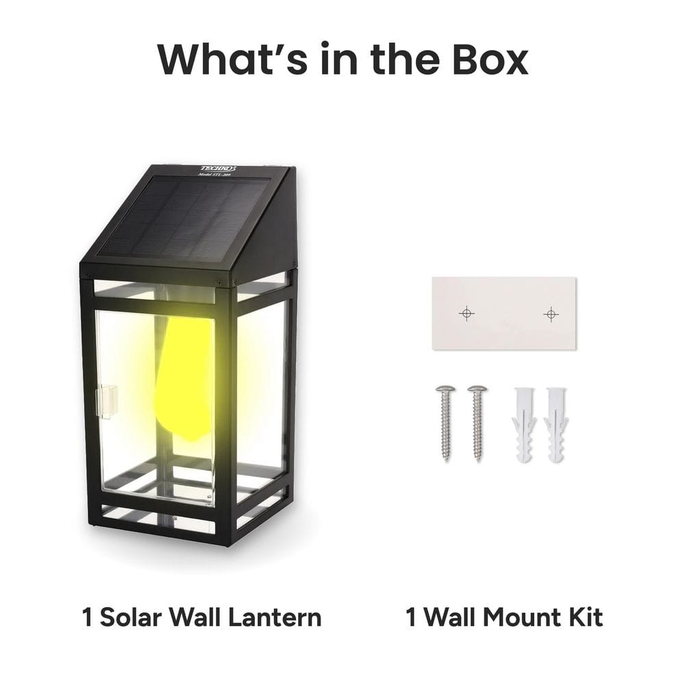 Black Solar LED Wall Lantern with Clear Panels