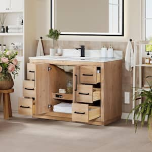 Floral 48 in. W x 22 in. D x 33 in. H Single Sink Freestanding Bath Vanity in Brown with Calacatta White Quartz Top