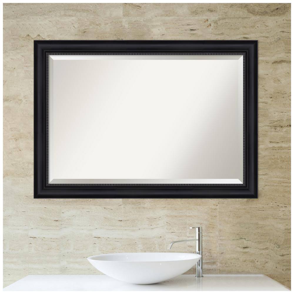 Astor Black Satin Beaded 41x29 Bathroom Vanity Wall Mirror