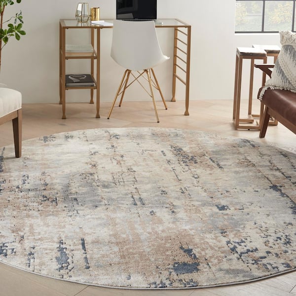 Quarry Beige/Grey 8 ft. Round x 8 ft. Abstract Contemporary Round Area Rug