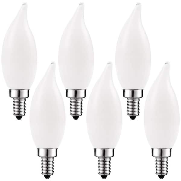LUXRITE 60-Watt Equivalent E12 Dimmable LED Light Bulbs Torpedo Flame Tip Glass 2700K Warm White (12-Pack)