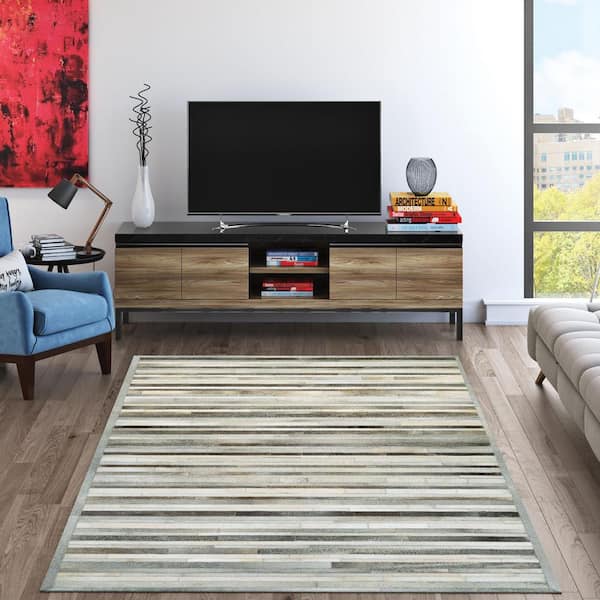 Chalet Plank Grey-Ivory 8 ft. x 10 ft. Stripe Indoor Area Rug