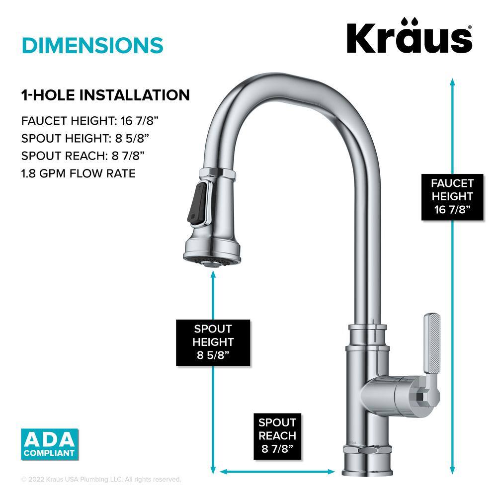 Chrome Industrial Pull-Down Single Handle Kitchen Faucet