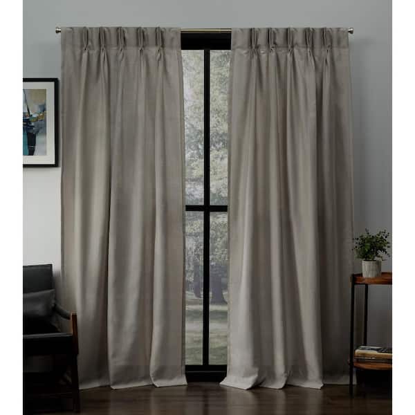 EXCLUSIVE HOME Loha Beige Solid Light Filtering Triple Pinch Pleat / Hidden Tab Curtain, 27 in. W x 84 in. L (Set of 2)