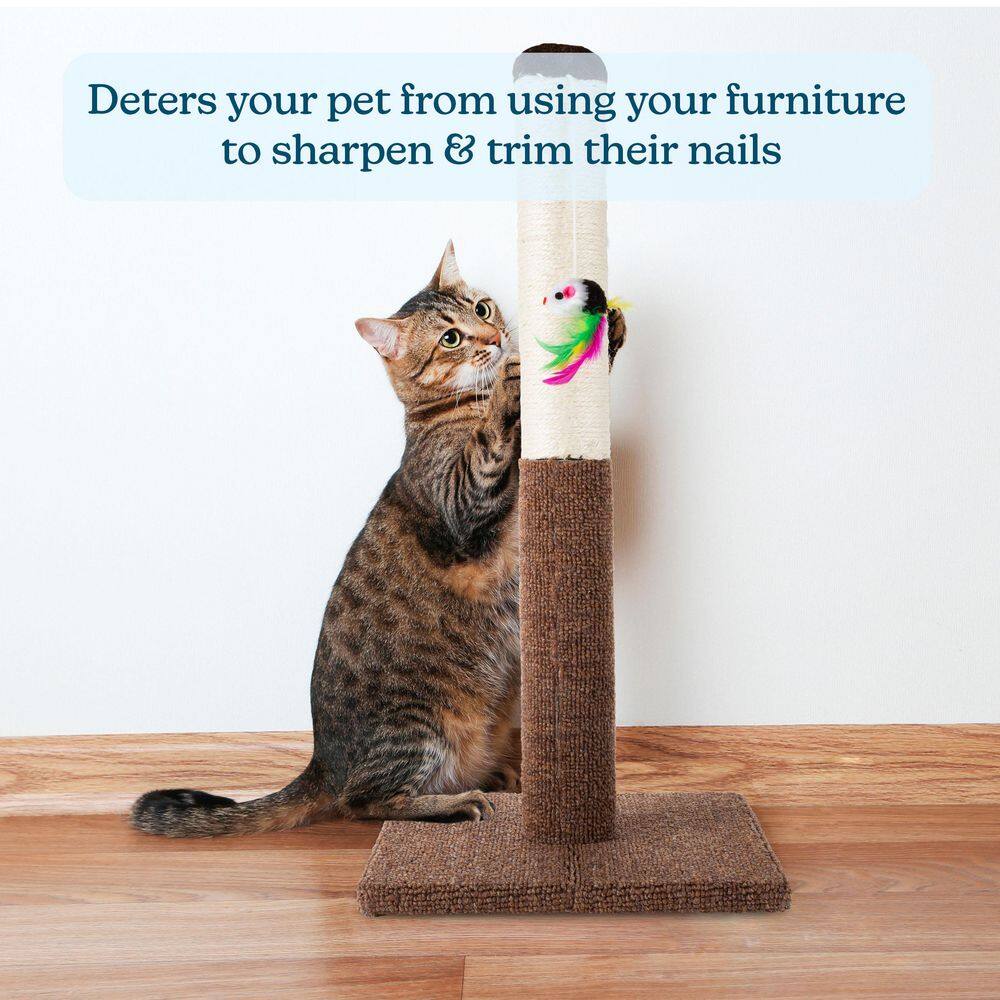 24.5 Inch Beige and Brown Sisal Cat Scratching Post with Carpet Base
