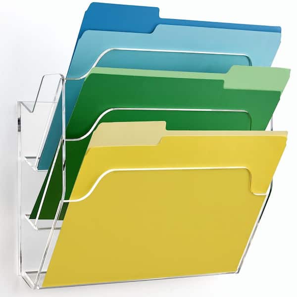 Clear 12. 6 in. x 1.4 in. Plastic Wall Mount Magazine Rack