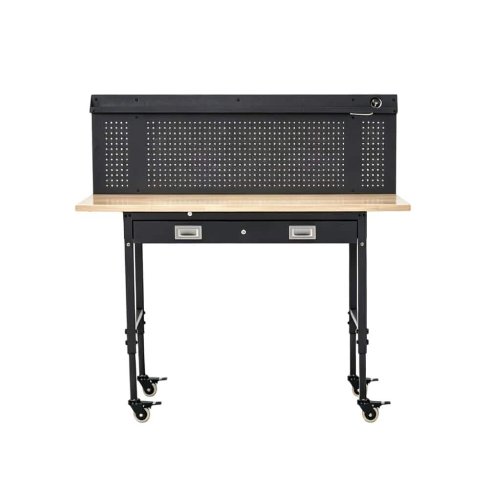 Steel Adjustable Workbench with Power Outlets, Rubber Wood Top,  Wheels, Rolling Work Benches for Garage, Workshop price history on PriceWatchPro