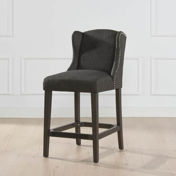 Jennifer Taylor Suzie 26 in. Charcoal Brown Shelter Wingback Kitchen Counter Height Armless Bar Stool with Wood Frame