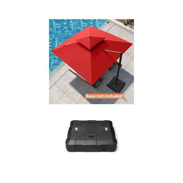 11 ft. x 11 ft. Red Cantilever Umbrella and 260 lbs. Fillable Offset Umbrella Base with 8-Wheels Combo