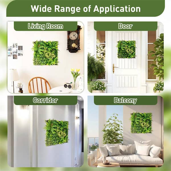 Costway 20 in. Green Square Framed Artificial Leaf Wall Art with