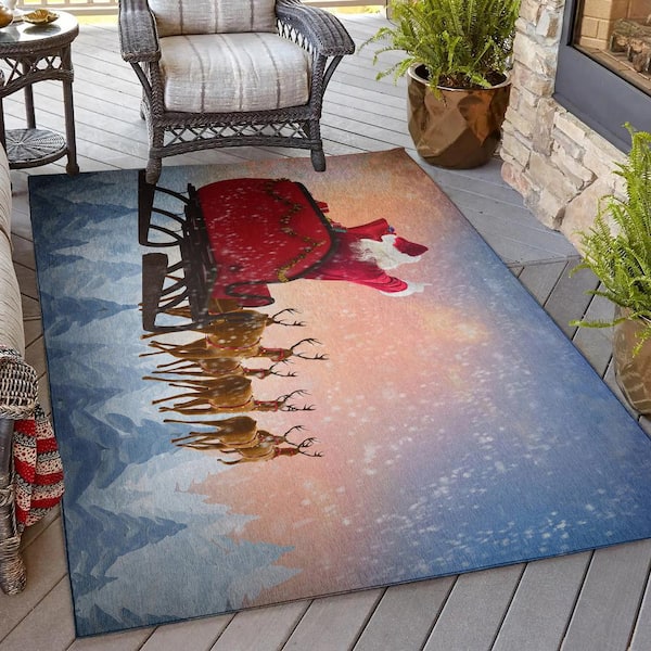 Addison Rugs Indoor/Outdoor Cozy Winter ACW31 Blue Washable 30 x 46 Rug