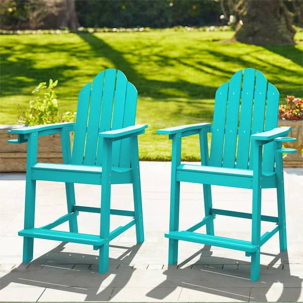OrangeOne Sean Aruba Blue Outdoor Bar Stool Patio Plastic Adirondack Chair Set of 2