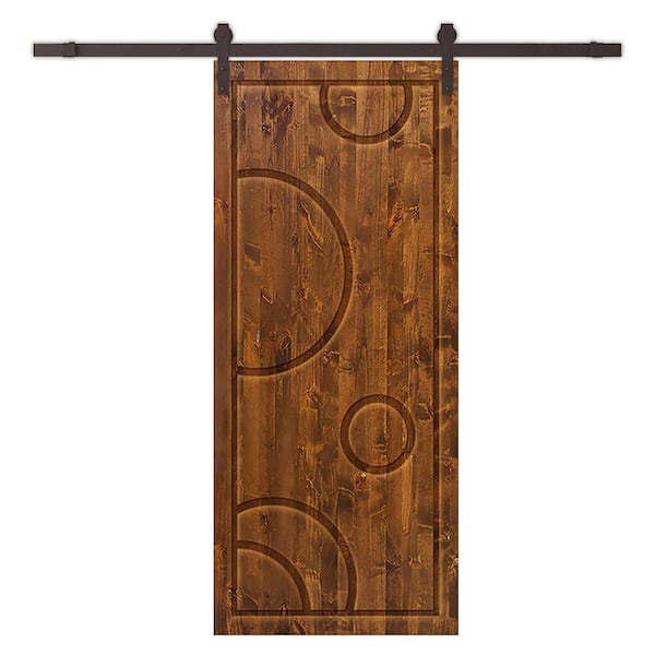 CALHOME 30 in. x 96 in. Walnut Stained Pine Wood Modern Interior Sliding Barn Door with Hardware Kit