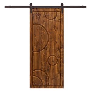 36 in. x 96 in. Walnut Stained Pine Wood Modern Interior Sliding Barn Door with Hardware Kit