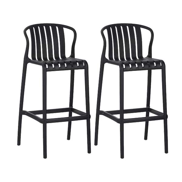 Pixel 29.5 in. H Black Plastic Outdoor Bar Stool (2-Pack), Perforated Slat Back
