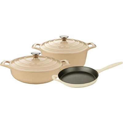 Range Collection 5-Piece Cast Iron Cookware Set in Cream