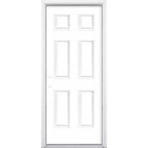 32 in. x 80 in. 6-Panel Ultra Pure White Right-Hand Inswing Painted Smooth Fiberglass Prehung Front Door with Brickmold